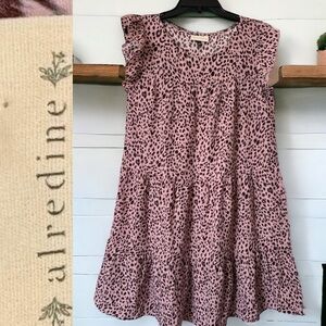 ALREDINE TIERED DRESS. BOHO BABYDOLL LOOSE DRESS. PINK/BROWN ANIMAL PRINT